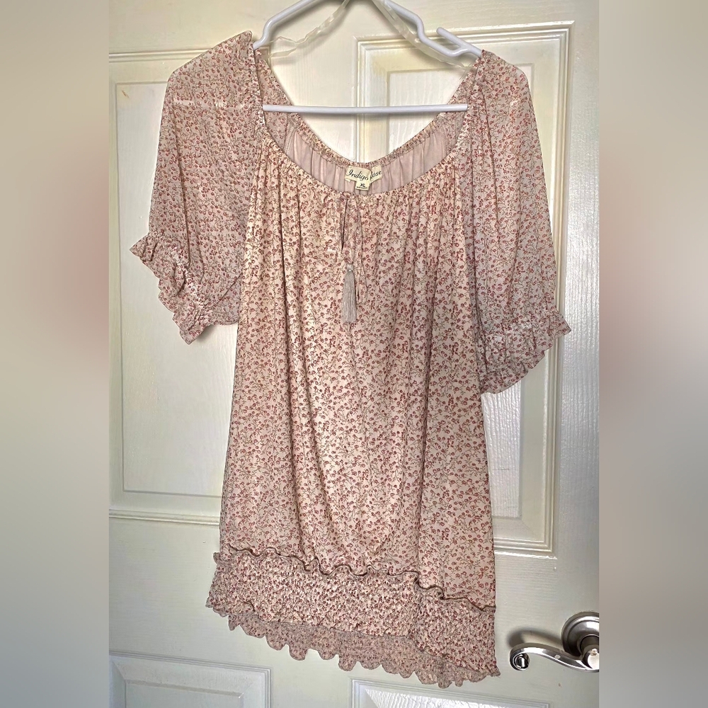 Short Sleeve Floral Blouse Indigo Rose XL